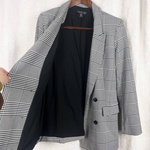 Rachel Zoe oversized houndstooth open front blazer menswear stretch - Picture 4 of 8